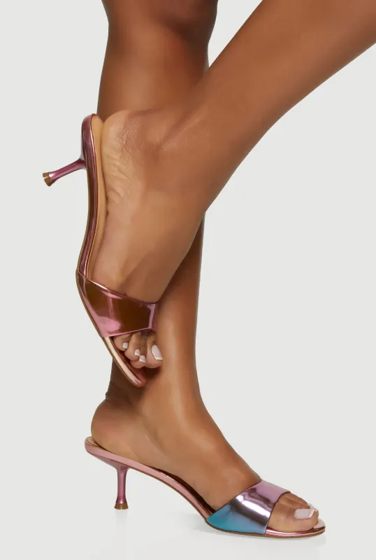 Faux Leather Open Toe Mid Spool Heel Pumps sold by Rainbow