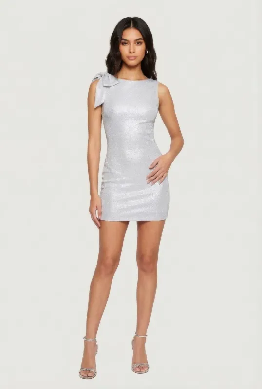 Glitter Sleeveless Tie Shoulder Strap Mini Dress made by Rainbow