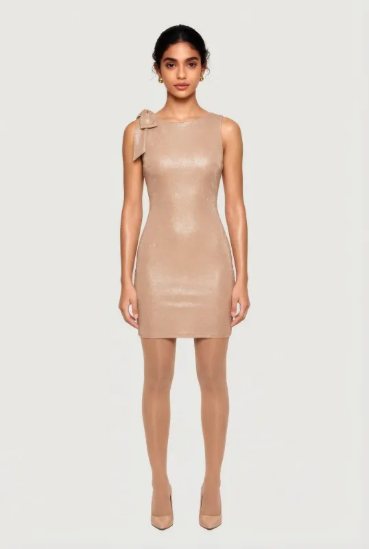 Glitter Sleeveless Tie Shoulder Strap Mini Dress made by Rainbow