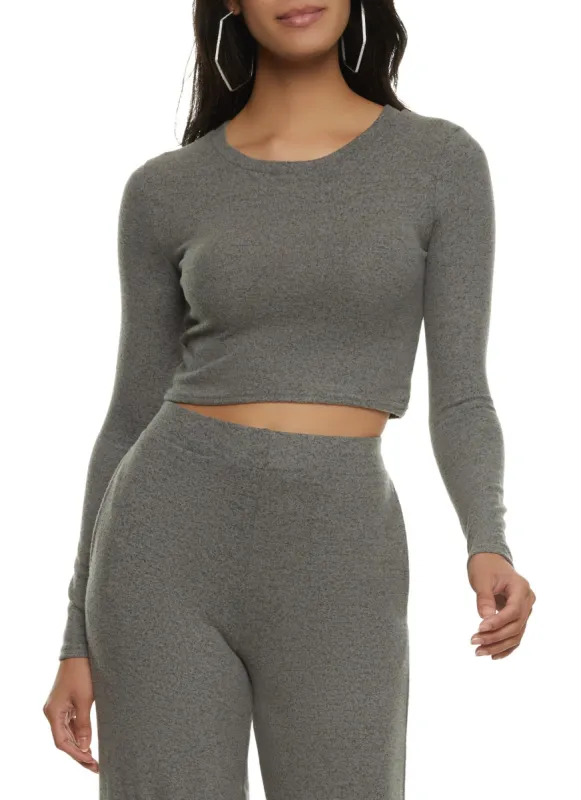 Brushed Knit Long Sleeve Crop Top sold by Rainbow