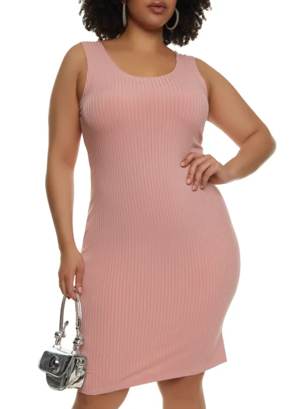 Plus Size Ribbed Scoop Neck Tank Dress sold by Rainbow