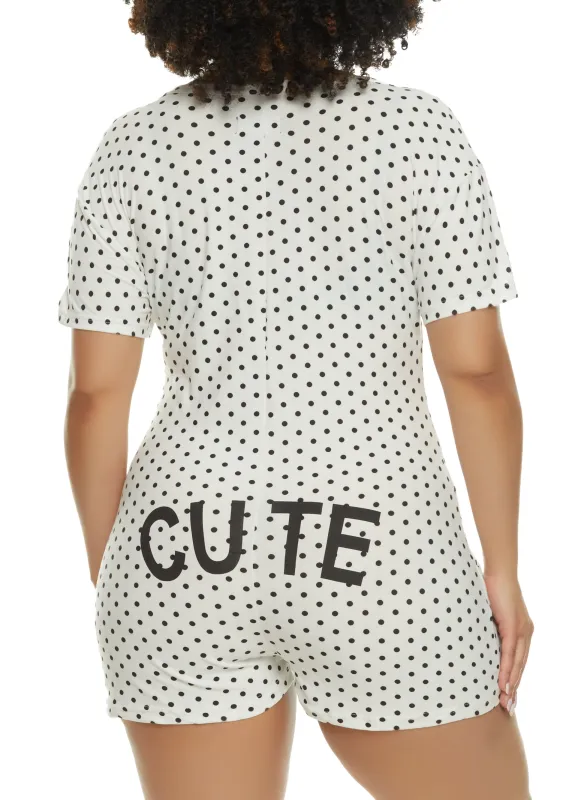 Plus Size Cute Polka Dot Print Pajama Romper sold by Rainbow
