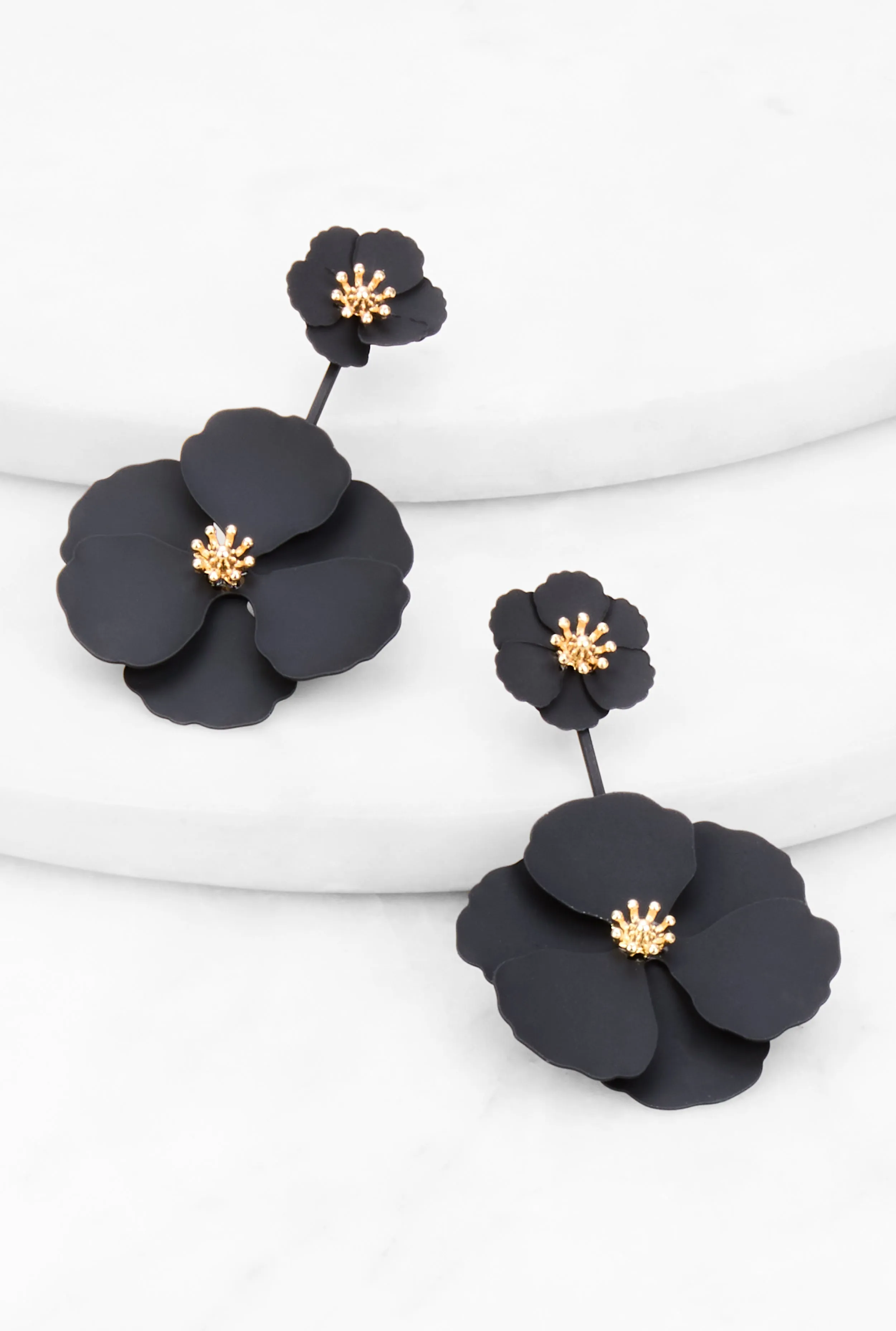 Double Flower Drop Earrings sold by Rainbow product image thumbnail 3