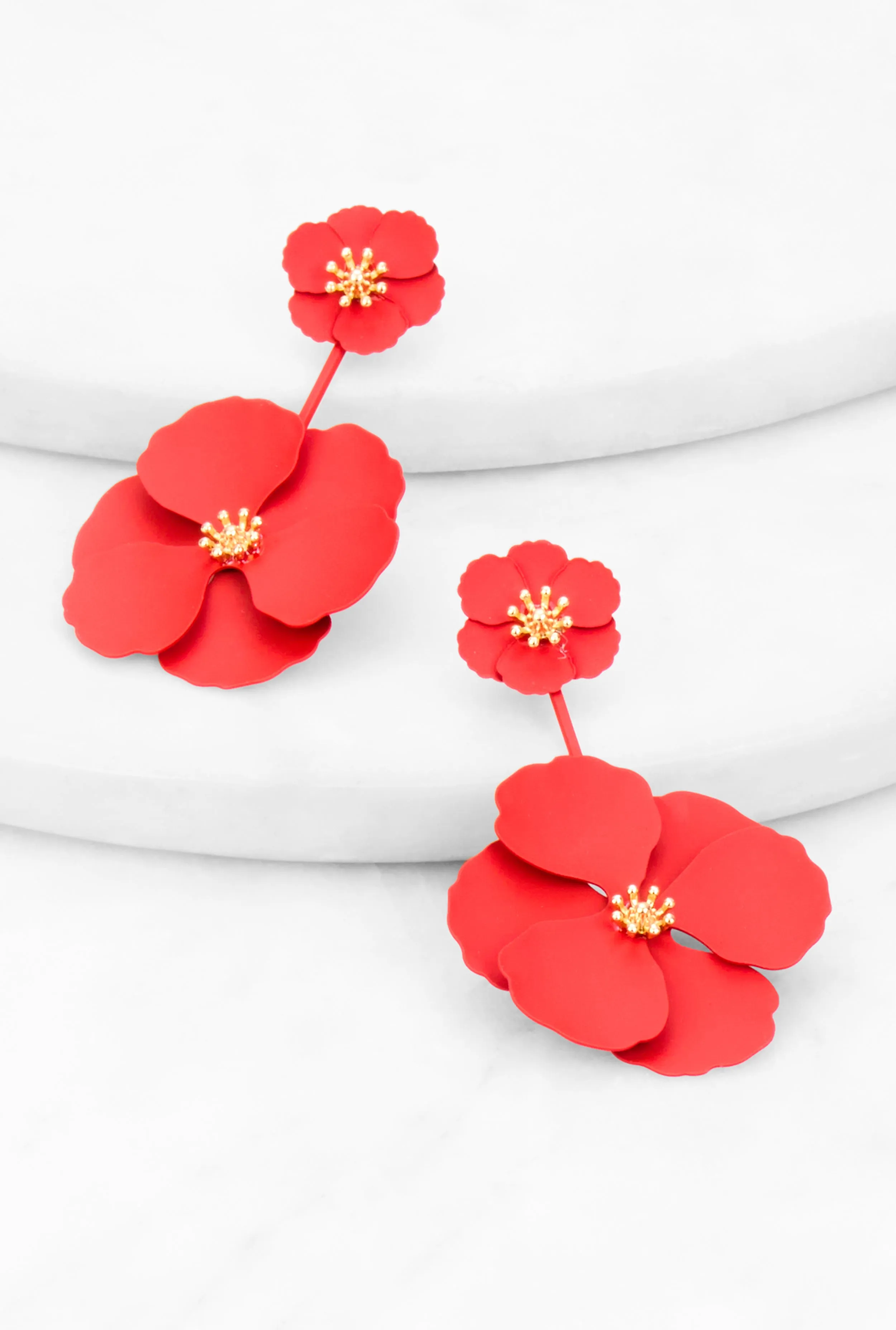 Double Flower Drop Earrings sold by Rainbow product image thumbnail 2