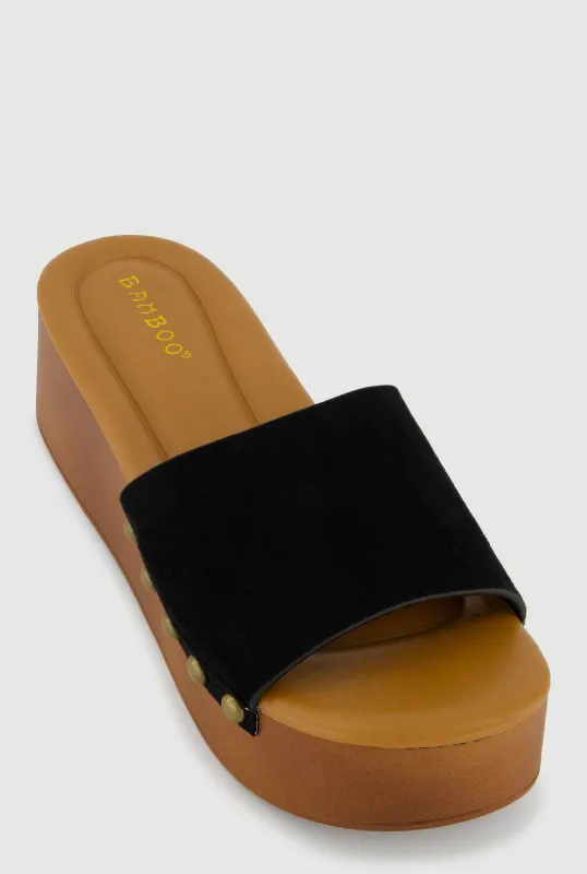 Metallic Studded Trim Open Toe Platform Sandals sold by Rainbow