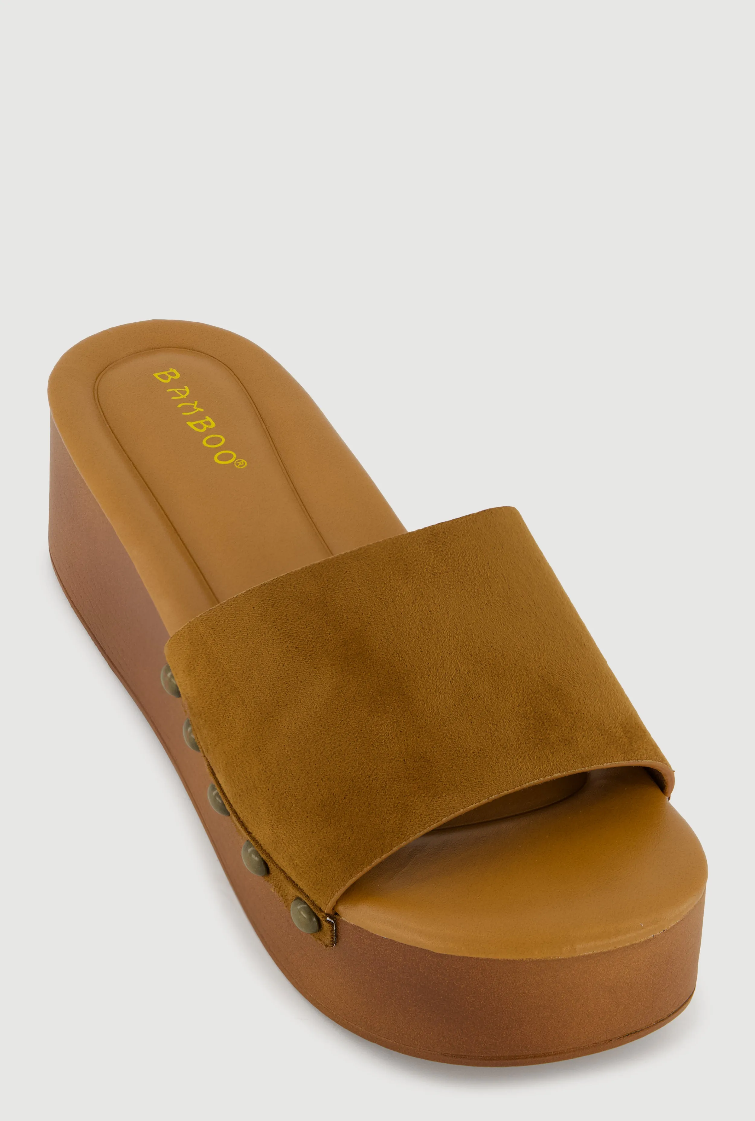 Metallic Studded Trim Open Toe Platform Sandals sold by Rainbow