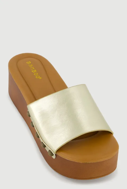 Metallic Studded Trim Open Toe Platform Sandals sold by Rainbow