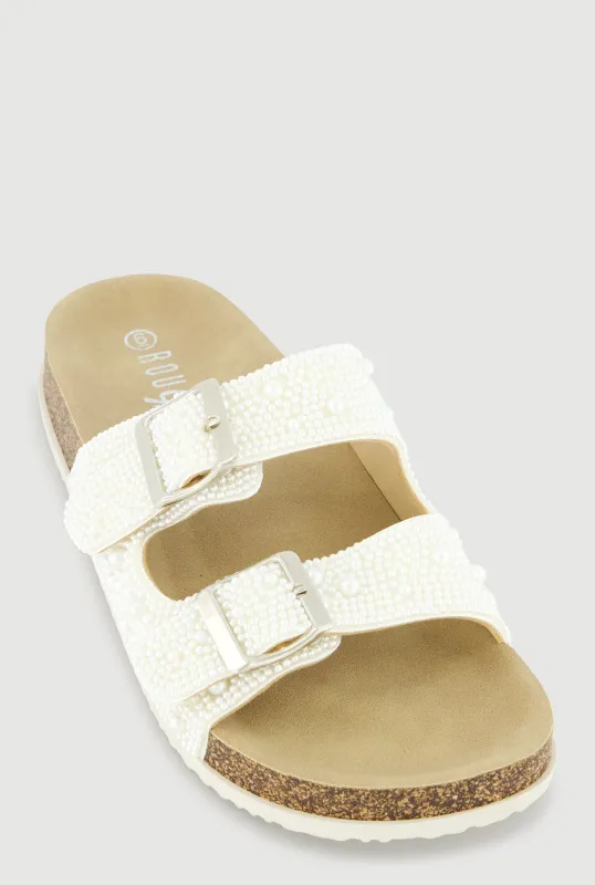 Faux Pearl Double Band Footbed Sandals sold by Rainbow