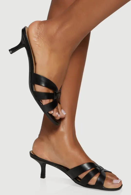 Woven Band Open Toe Mid Heel Sandals made by Rainbow