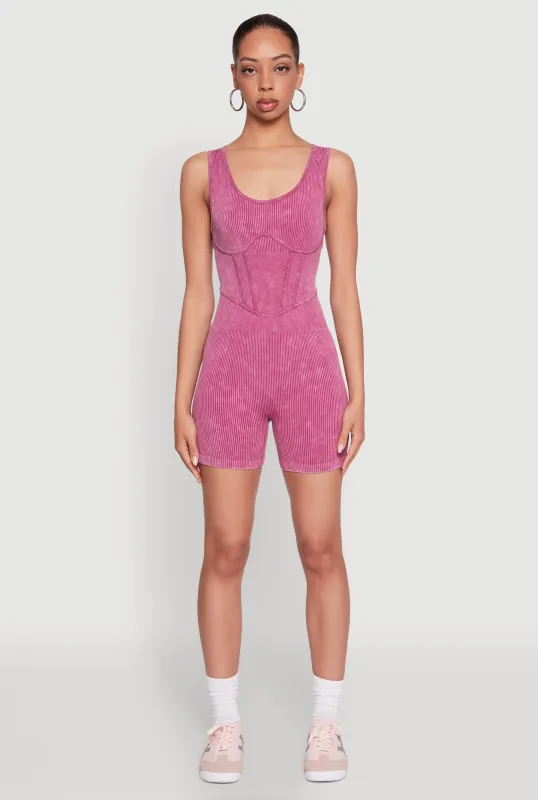 Mineral Wash Corset Detail Biker Romper sold by Rainbow
