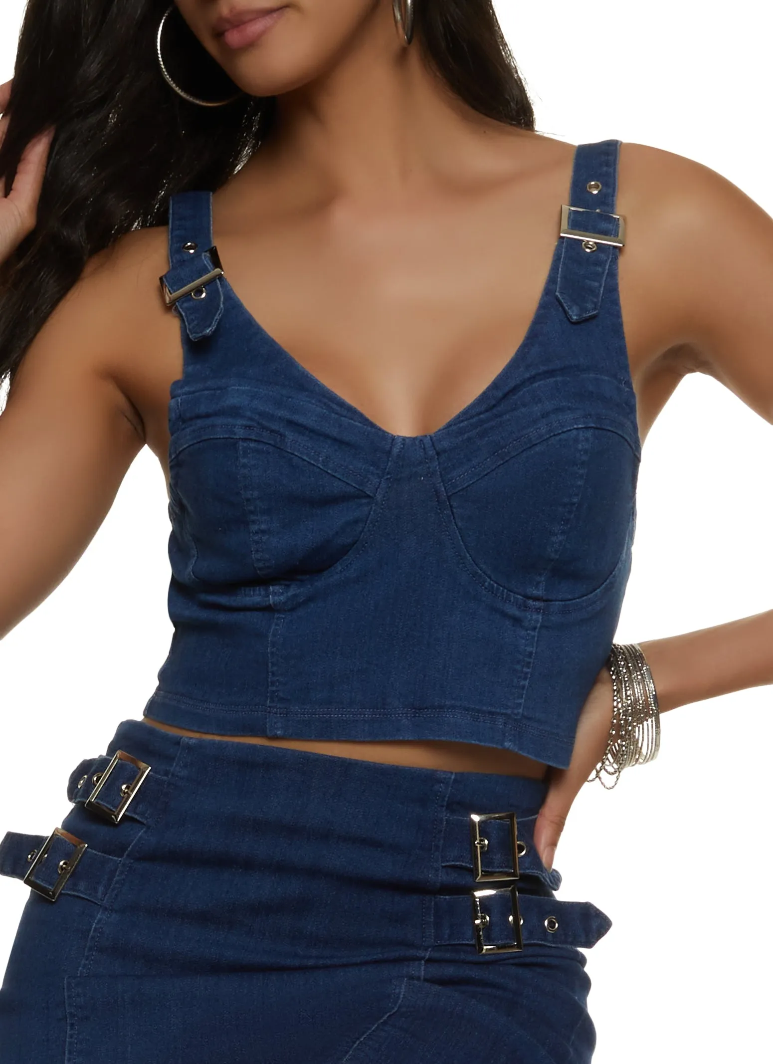 Buckle Strap Denim Bustier Top sold by Rainbow