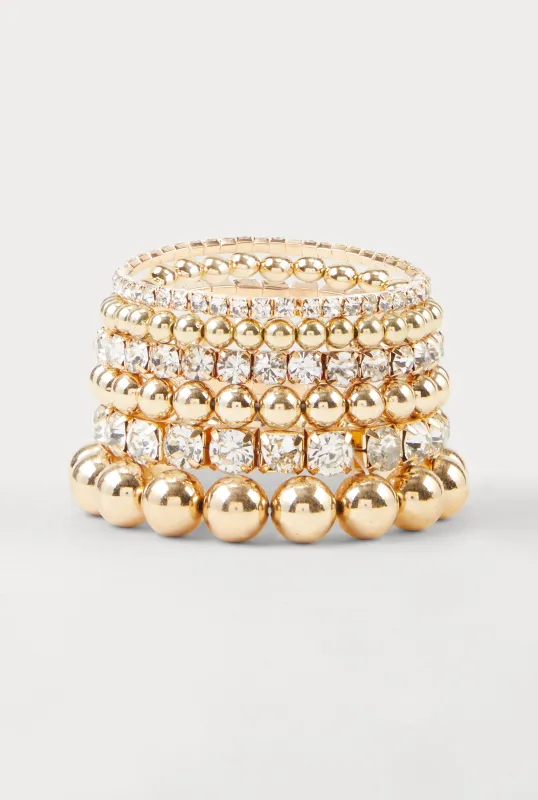 Rhinestone Metallic Beaded Stretch Bracelets Set of 6 sold by Rainbow
