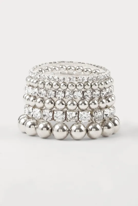 Rhinestone Metallic Beaded Stretch Bracelets Set of 6 sold by Rainbow