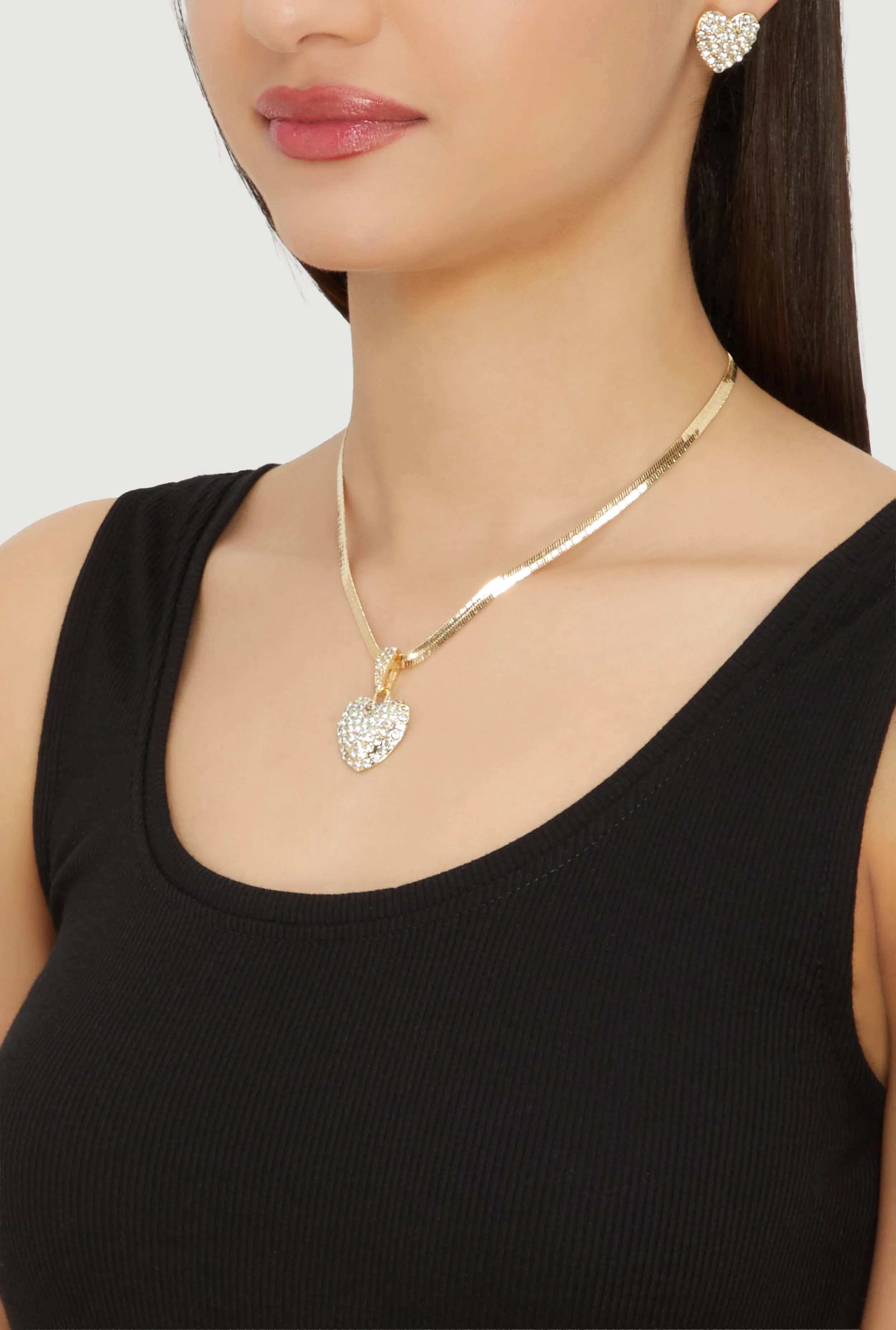 Cubic Zirconia Heart Charm Necklace and Earrings Set sold by Rainbow product image thumbnail 2