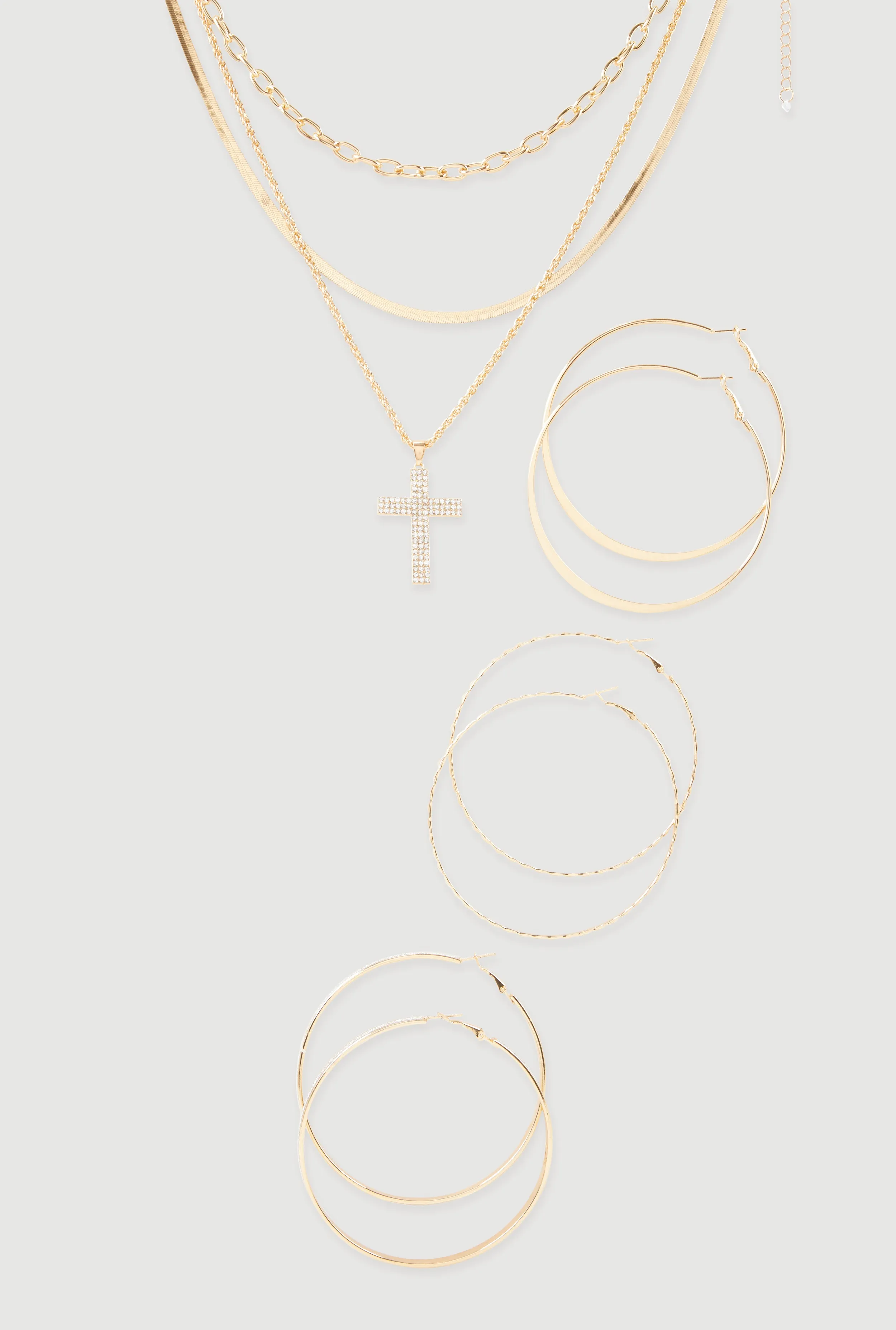 Cubic Zirconia Layered Cross Necklace and Hoop Earrings Set of 4 sold by Rainbow product image thumbnail 2