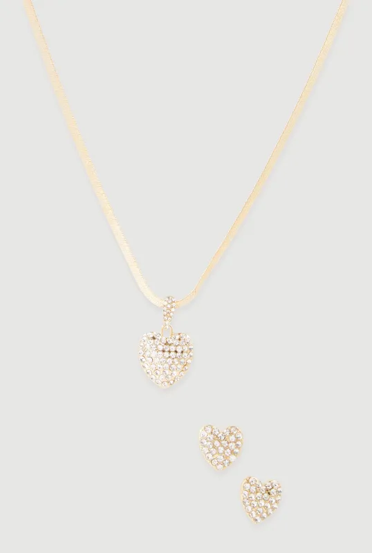 Cubic Zirconia Heart Charm Necklace and Earrings Set sold by Rainbow