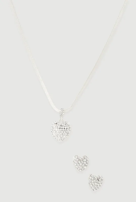 Cubic Zirconia Heart Charm Necklace and Earrings Set sold by Rainbow