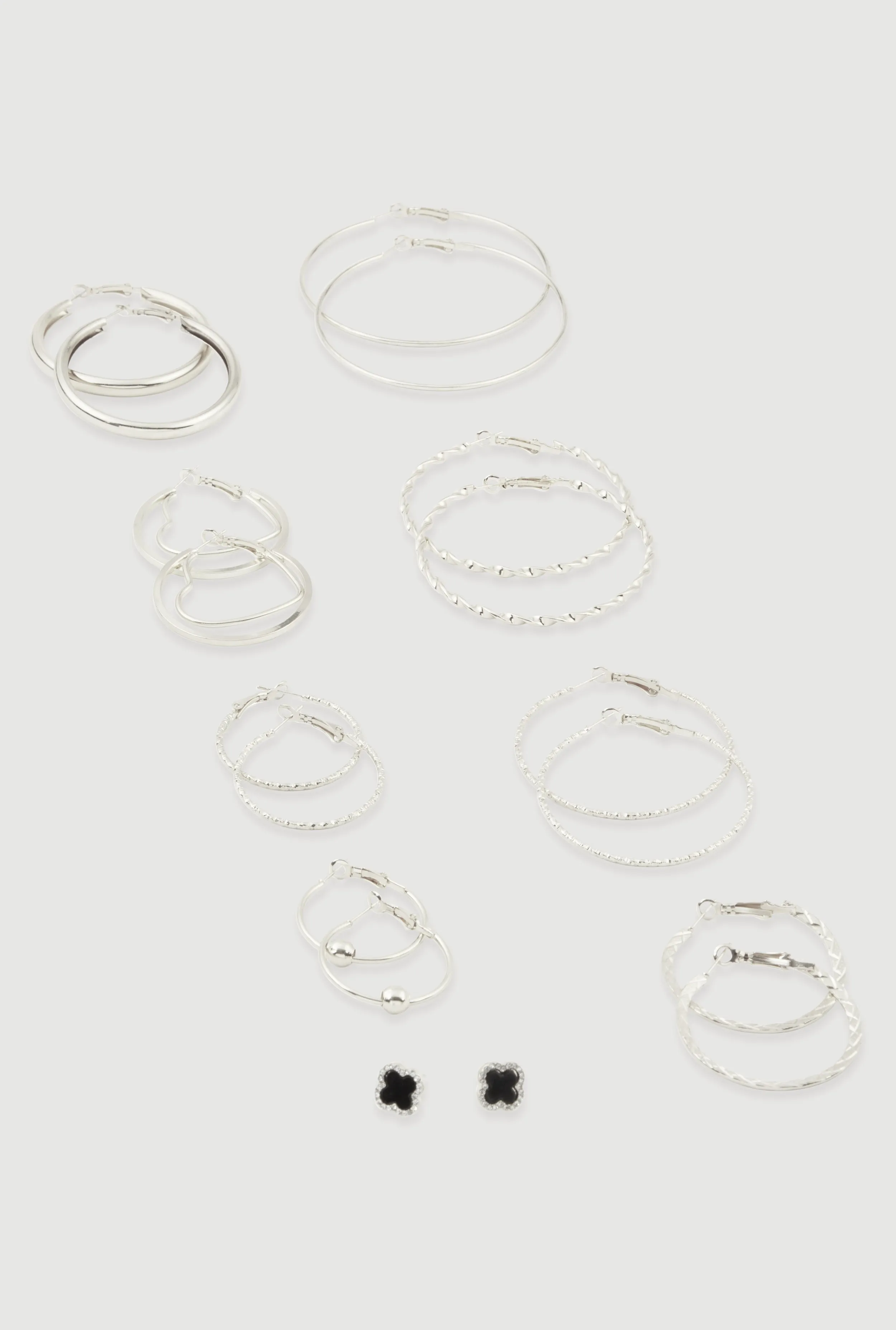 Metallic Assorted Hoop and Rhinestone Stud Earrings Set of 9 sold by Rainbow