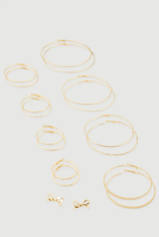 Assorted Hoop and Bow Stud Earrings Set of 9 sold by Rainbow