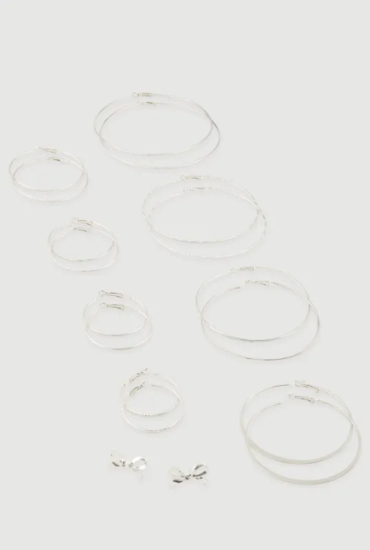 Assorted Hoop and Bow Stud Earrings Set of 9 made by Rainbow