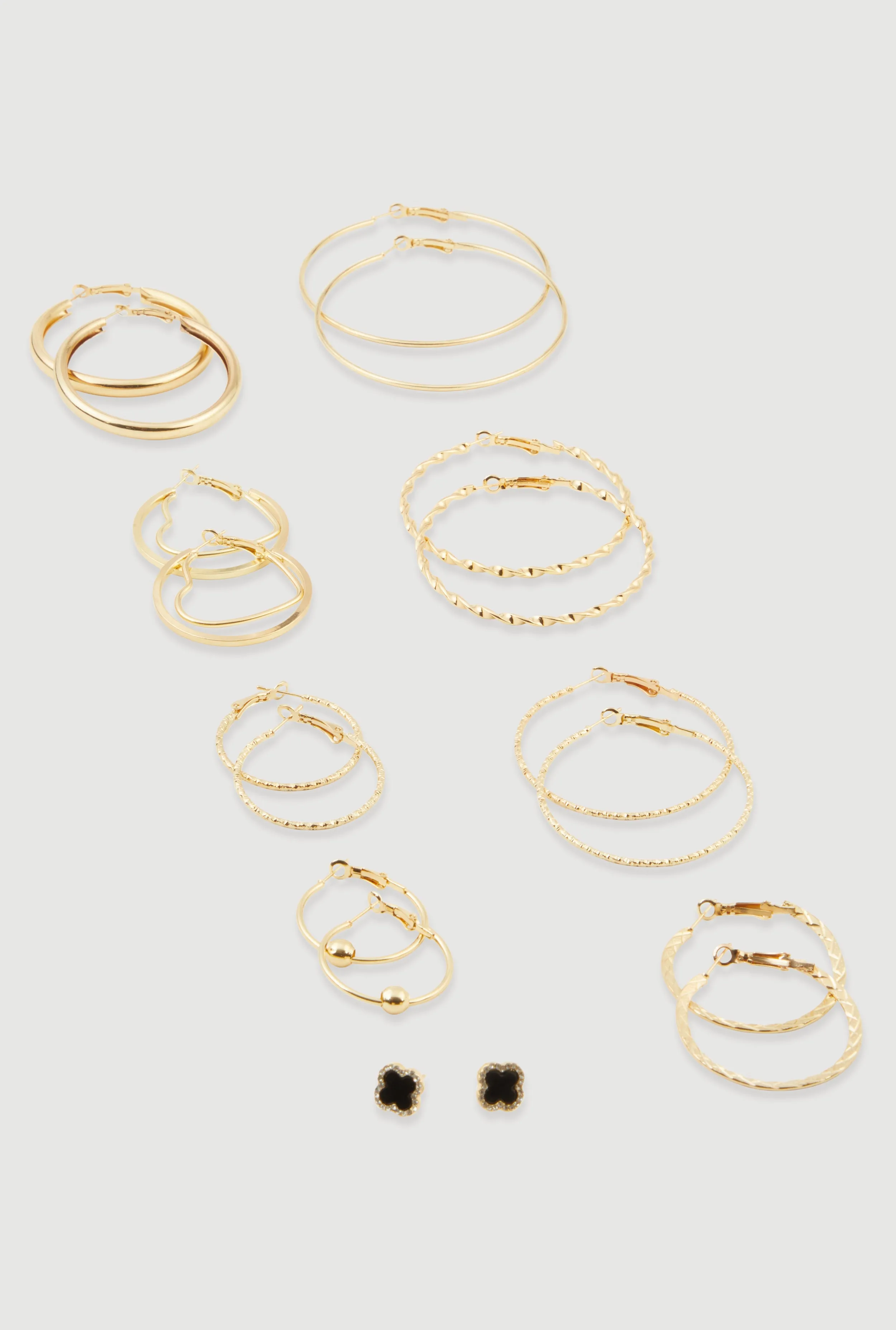 Metallic Assorted Hoop and Rhinestone Stud Earrings Set of 9 sold by Rainbow