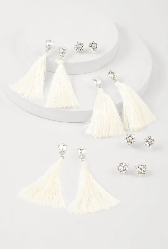Rhinestone Tassel and Stud Earrings Set of 6 sold by Rainbow
