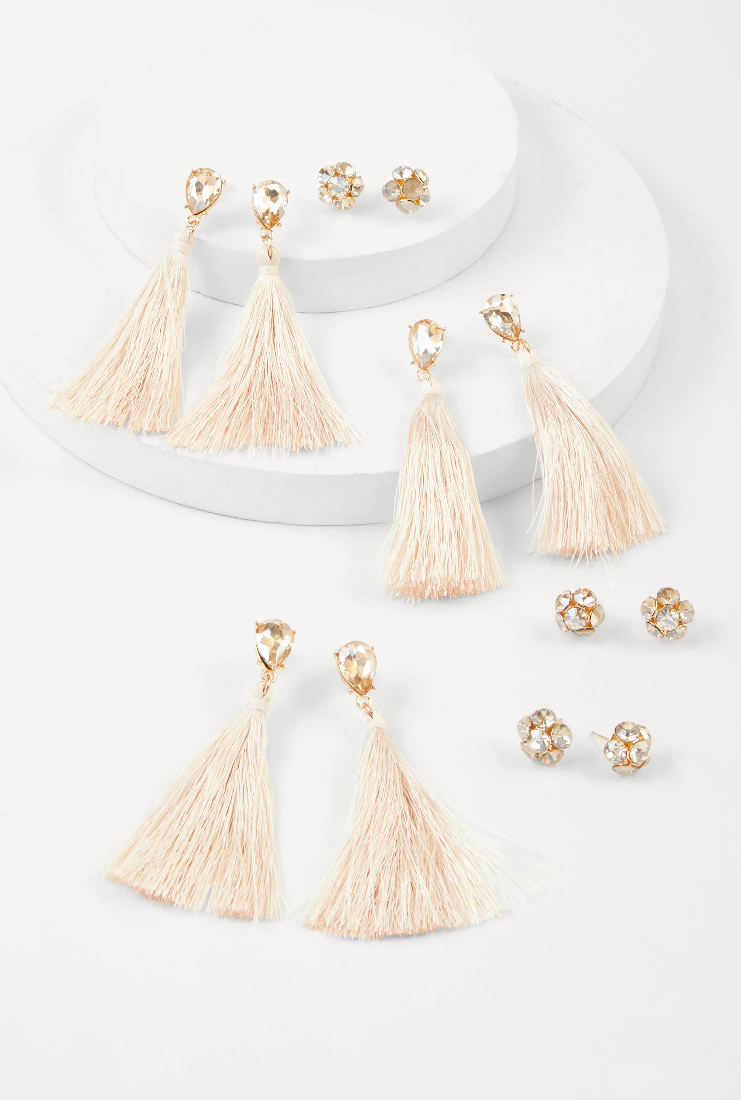 Rhinestone Tassel and Stud Earrings Set of 6 sold by Rainbow
