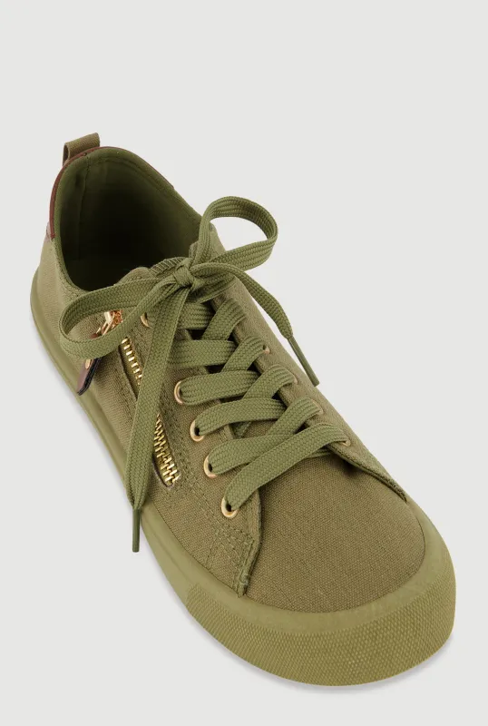 Zipper Detail Lace Up Low Top Sneakers sold by Rainbow