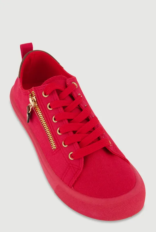 Zipper Detail Lace Up Low Top Sneakers made by Rainbow
