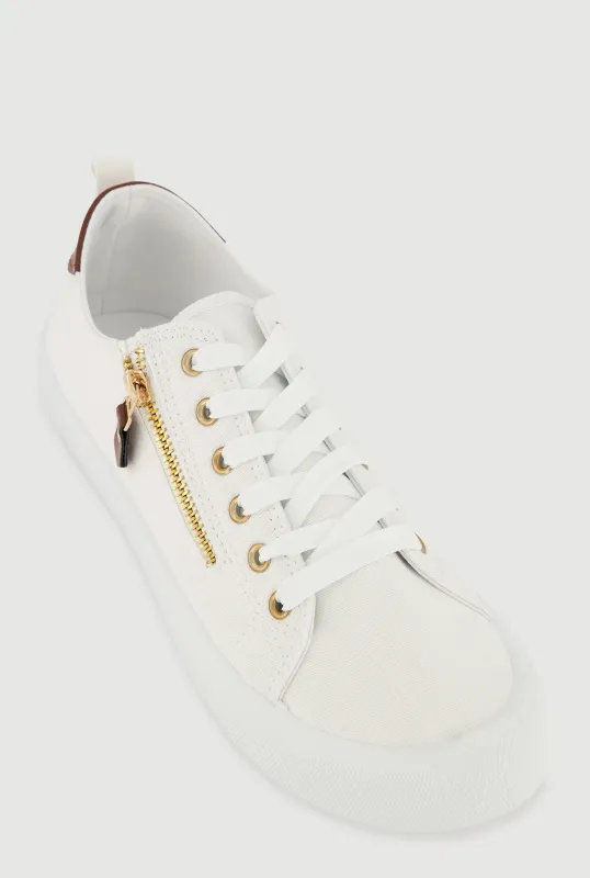 Zipper Detail Lace Up Low Top Sneakers sold by Rainbow