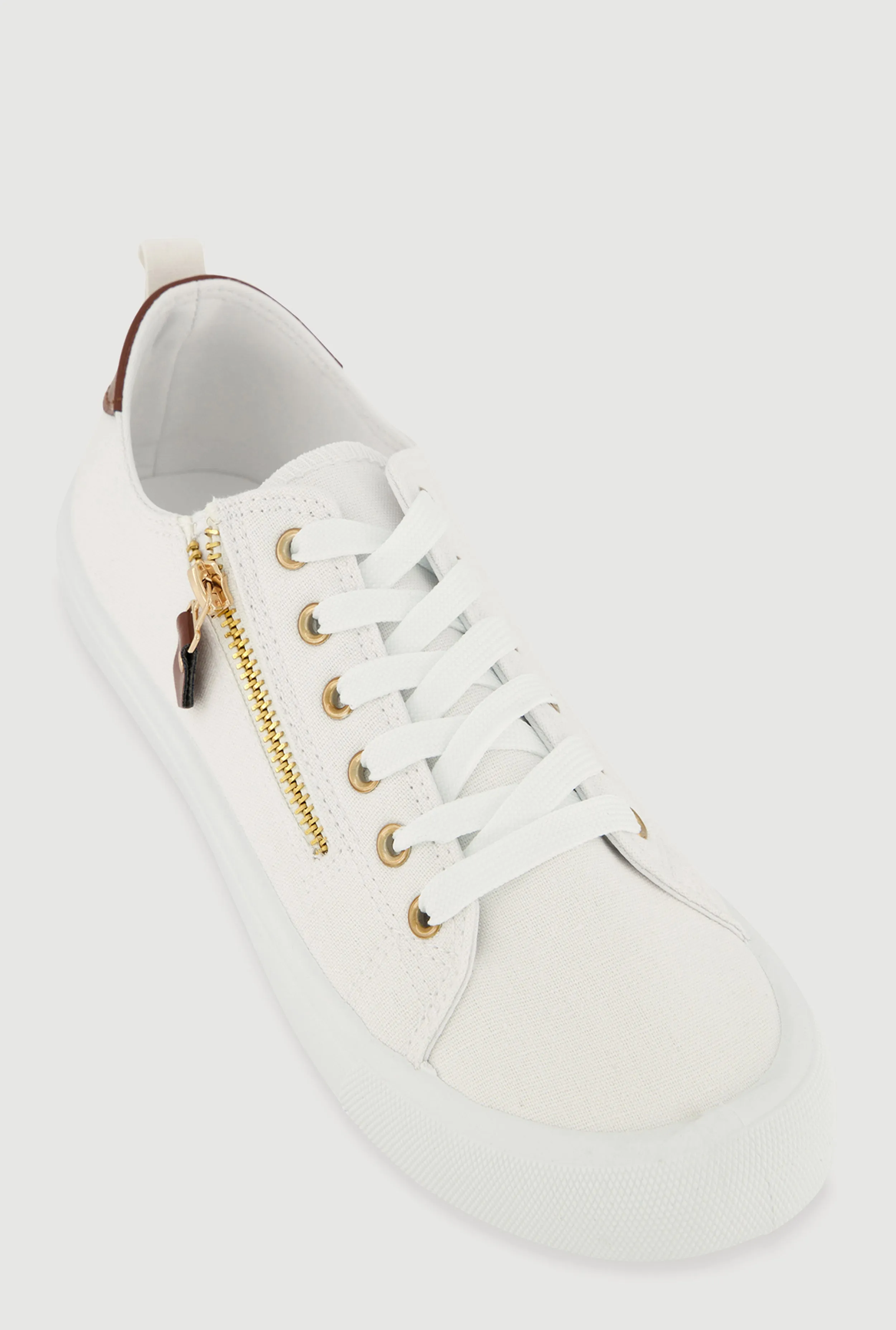 Zipper Detail Lace Up Low Top Sneakers sold by Rainbow