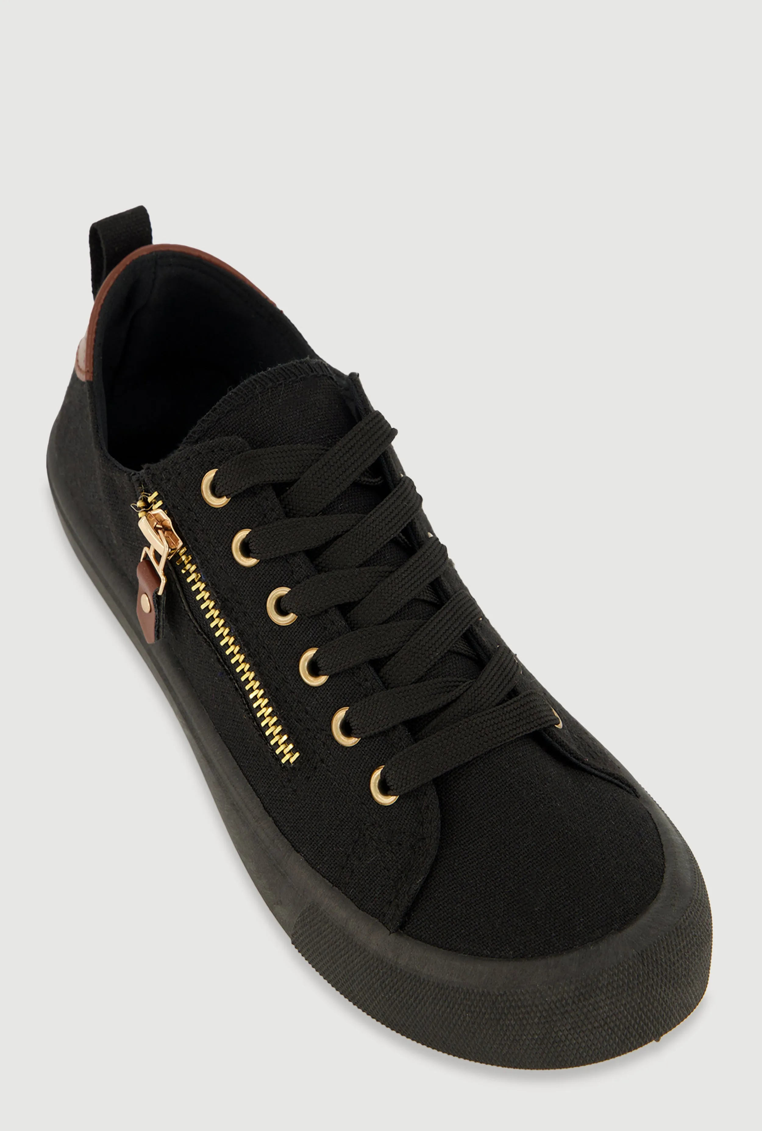 Zipper Detail Lace Up Low Top Sneakers sold by Rainbow