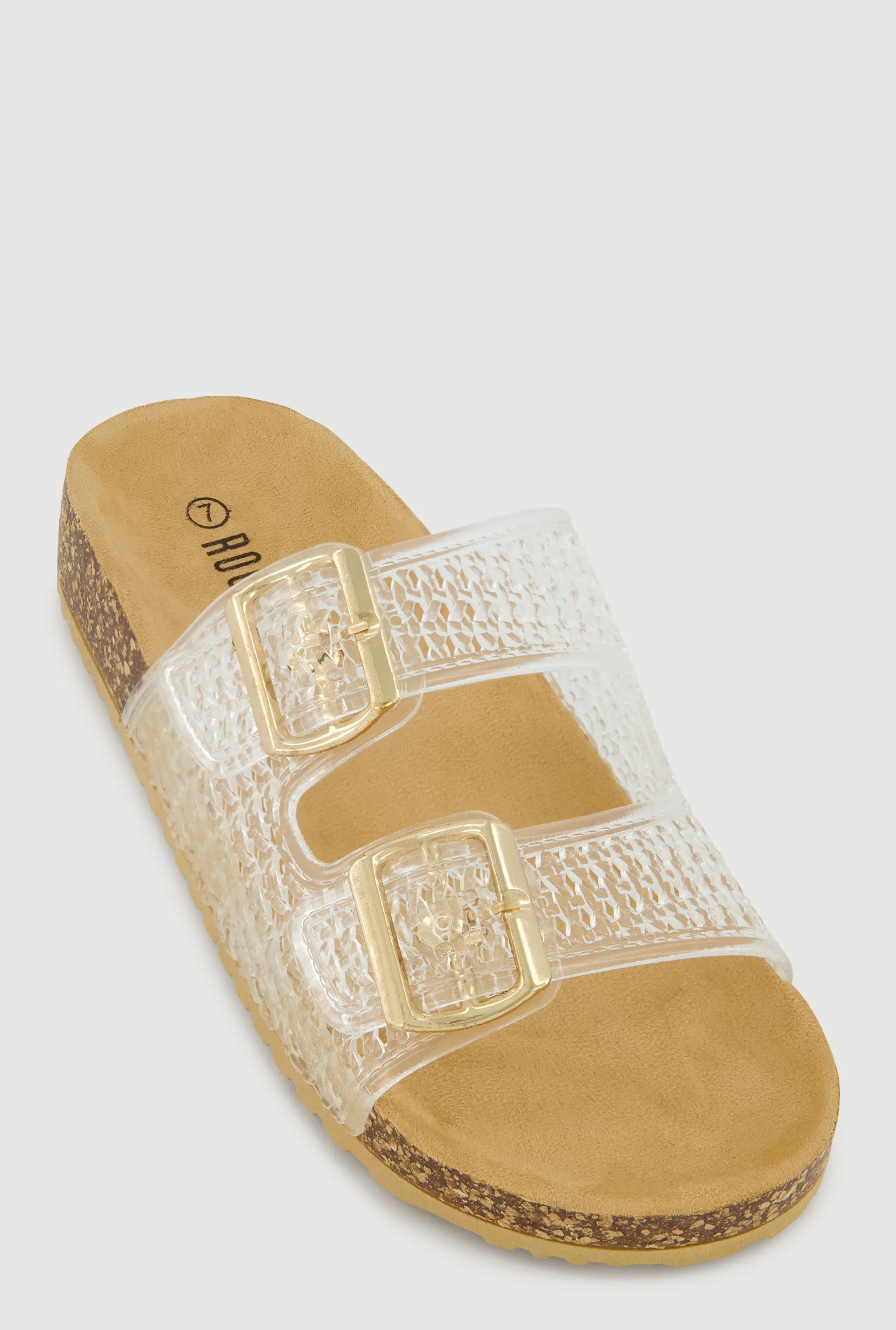 Jelly Double Buckle Band Footbed Sandals sold by Rainbow
