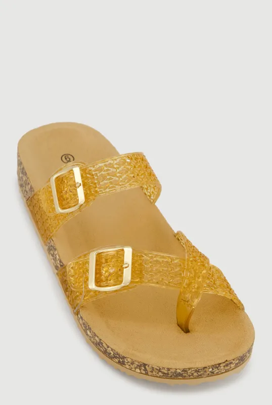 Jelly Toe Loop Buckle Detail Footbed Sandals sold by Rainbow