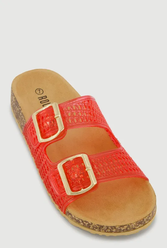 Jelly Double Buckle Band Footbed Sandals sold by Rainbow