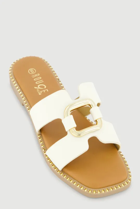 Metallic Cut Out H Band Slide Sandals sold by Rainbow