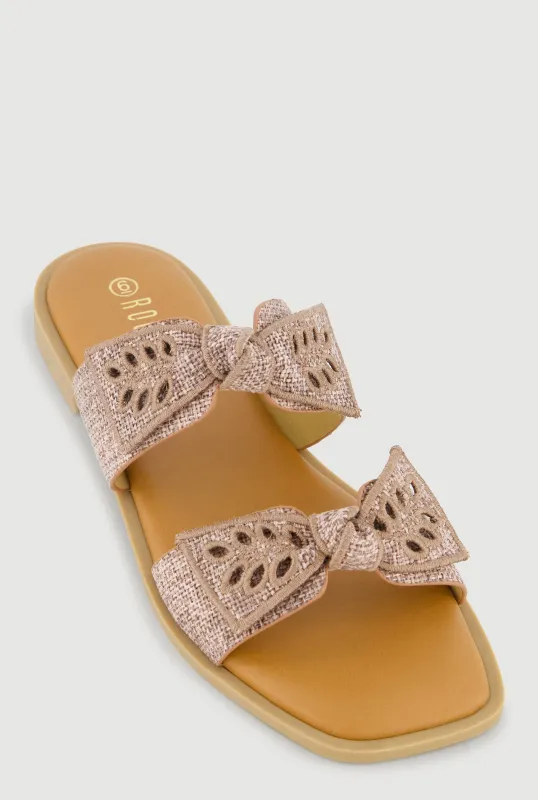 Double Eyelet Bow Band Slide Sandals sold by Rainbow