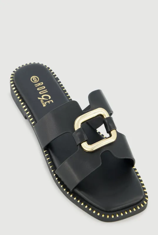 Metallic Cut Out H Band Slide Sandals sold by Rainbow