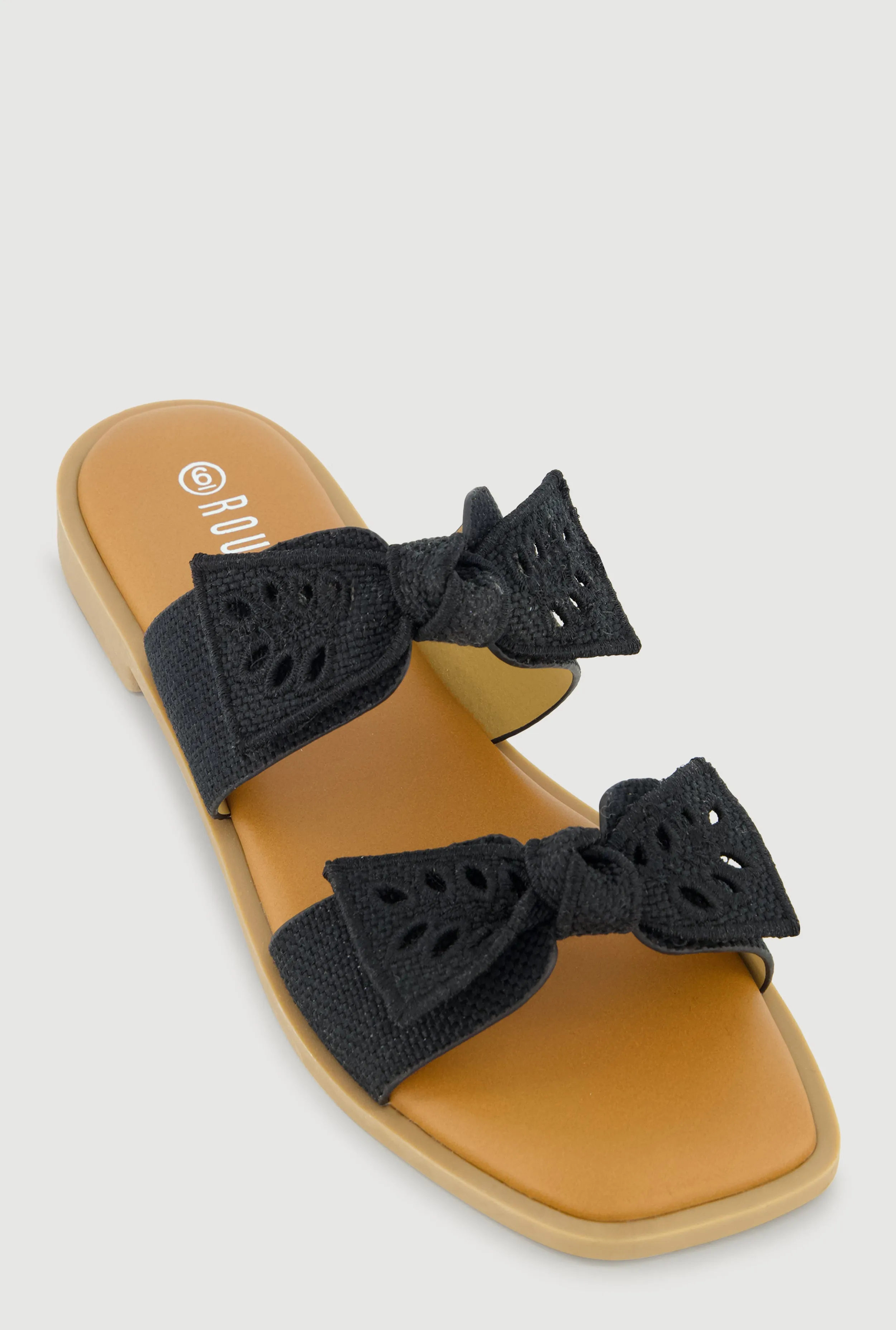 Double Eyelet Bow Band Slide Sandals sold by Rainbow