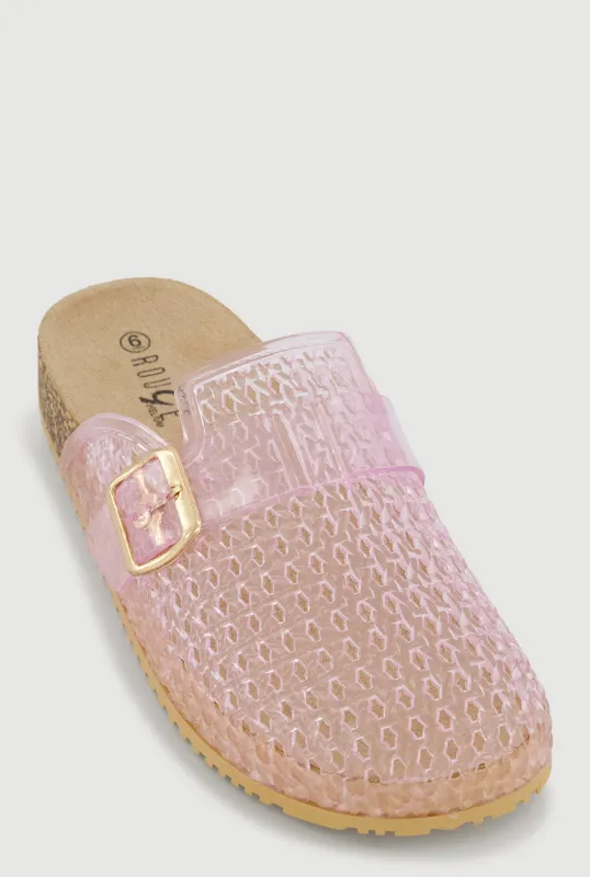 Jelly Buckle Detail Footbed Clogs sold by Rainbow