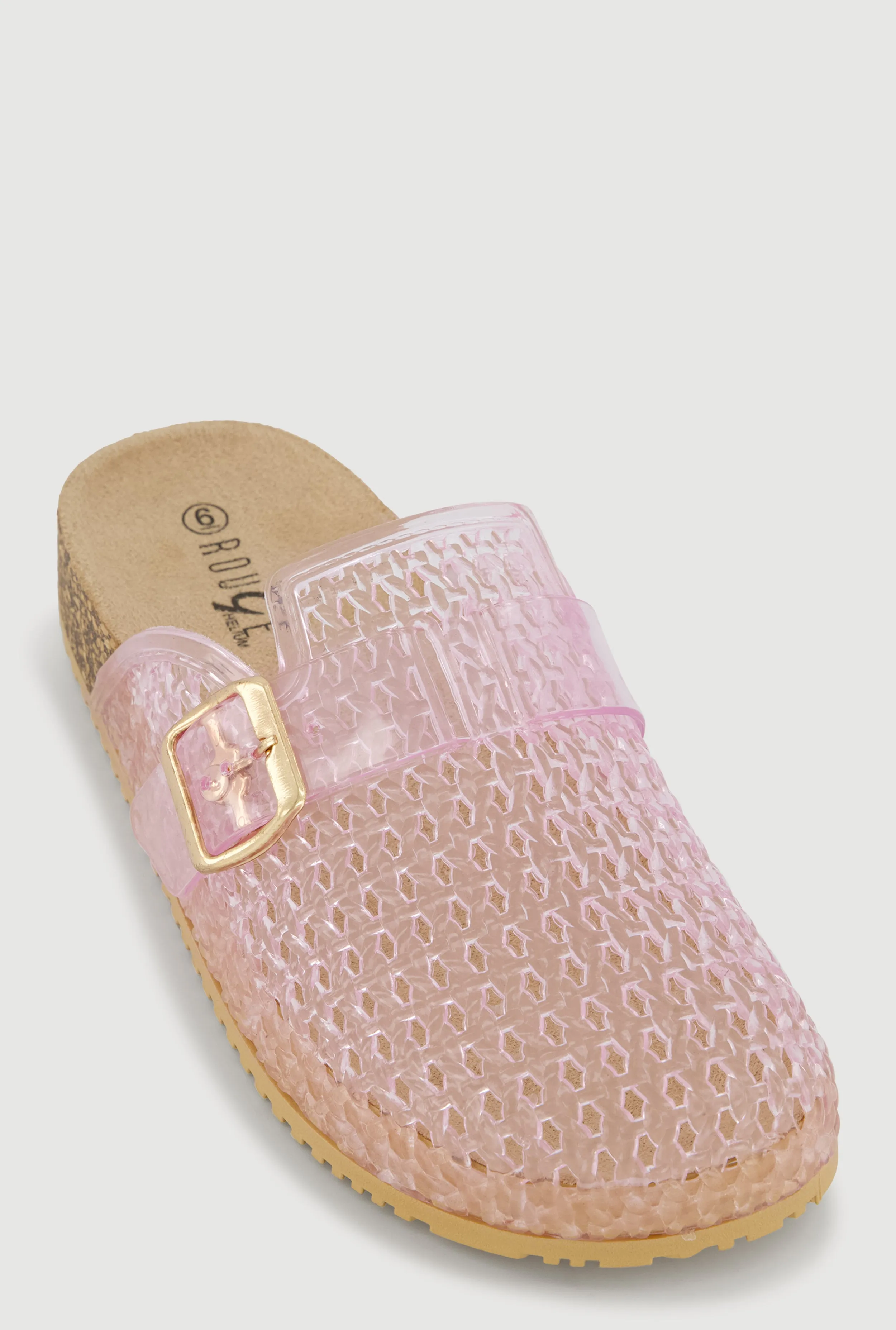 Jelly Buckle Detail Footbed Clogs sold by Rainbow