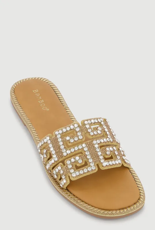 Rhinestone Greek Key Band Slide Sandals sold by Rainbow