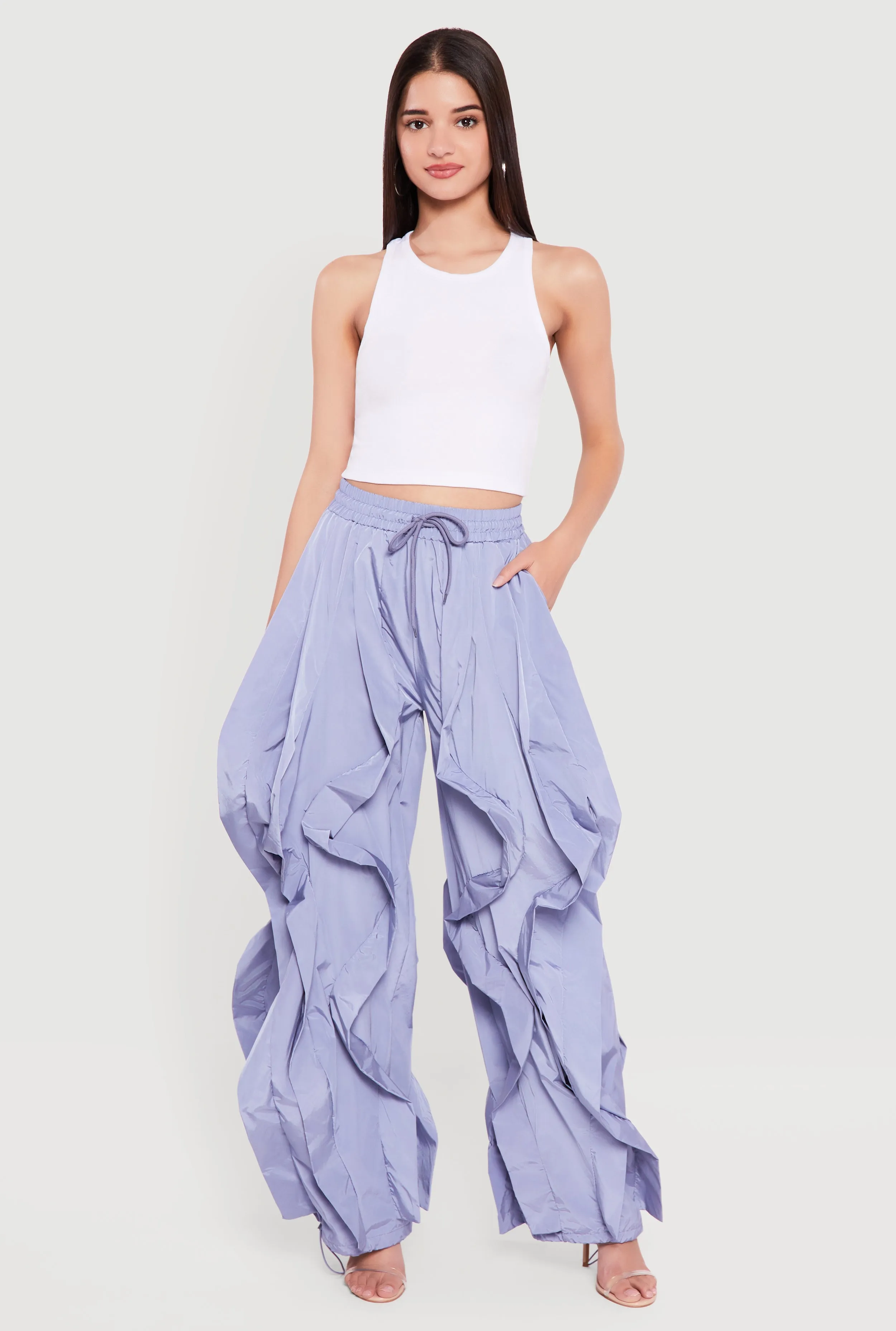 Drawstring Waist Ruffle Parachute Pants sold by Rainbow