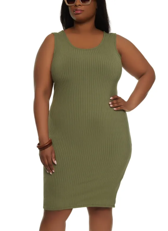 Plus Size Ribbed Scoop Neck Tank Dress sold by Rainbow