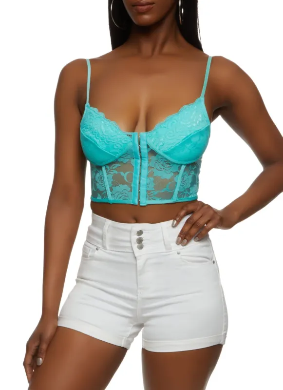 Floral Lace Hook and Eye Closure Corset Crop Top sold by Rainbow