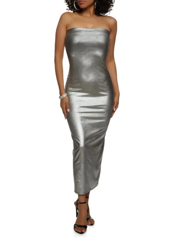 Metallic Strapless Ruched Dress sold by Rainbow