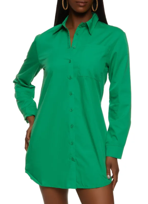 Poplin Button Front Shirt Dress sold by Rainbow