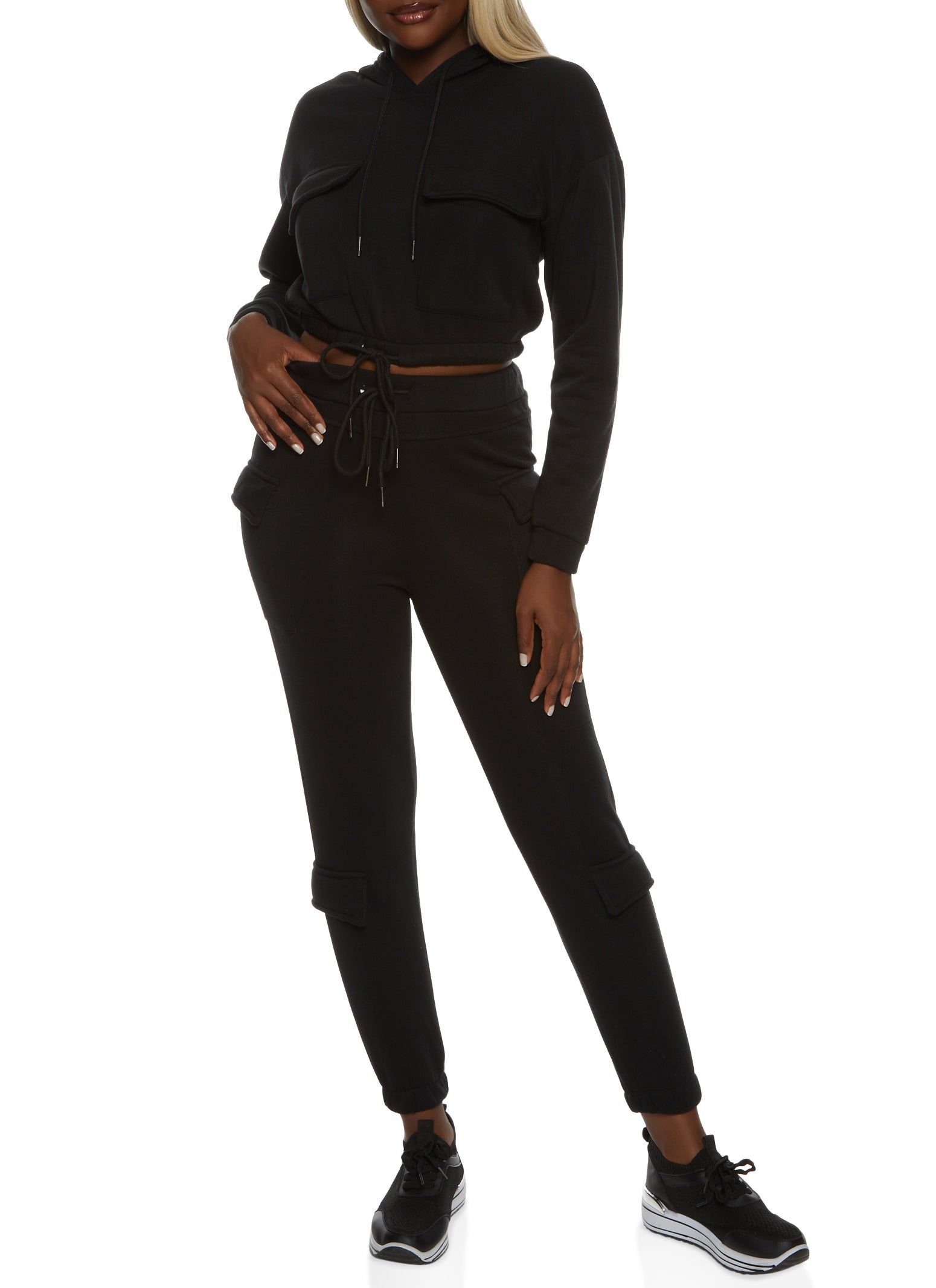 Cargo Pocket Cropped Drawstring Waist Hoodie sold by Rainbow product image thumbnail 2