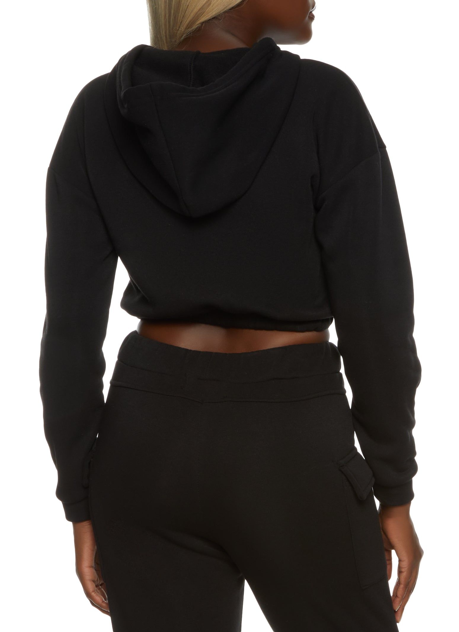 Cargo Pocket Cropped Drawstring Waist Hoodie sold by Rainbow product image thumbnail 3