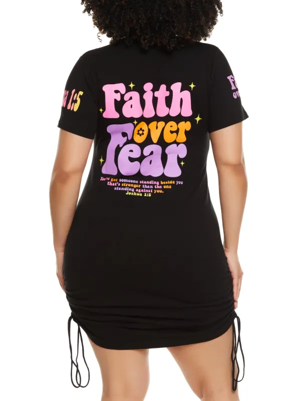 Plus Size Faith Over Fear Ruched T Shirt Dress sold by Rainbow